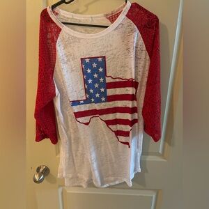 Patriotic Texas Shirt with Red Lace Sleeves